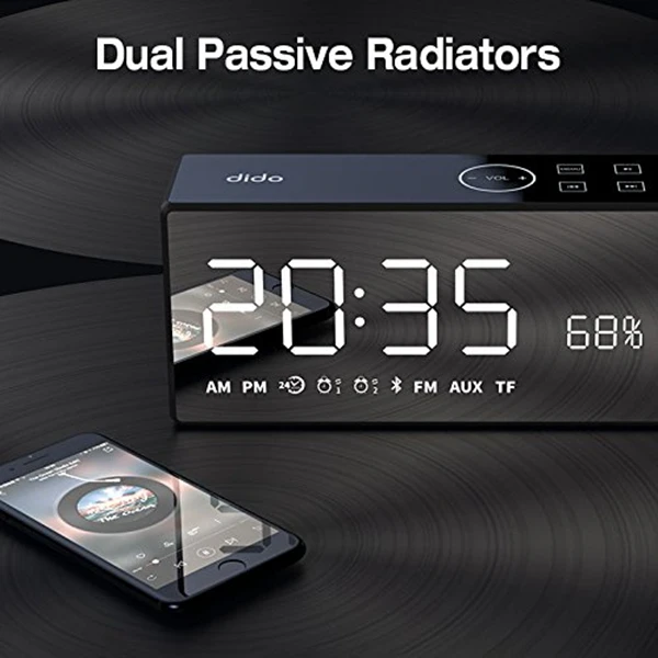 AABB-Dido X9 перезаряжаемый зеркальный светодиодный дисплей громкость и бас Hi-Fi беспроводной bluetooth-динамик Fm Aux Будильник-черный