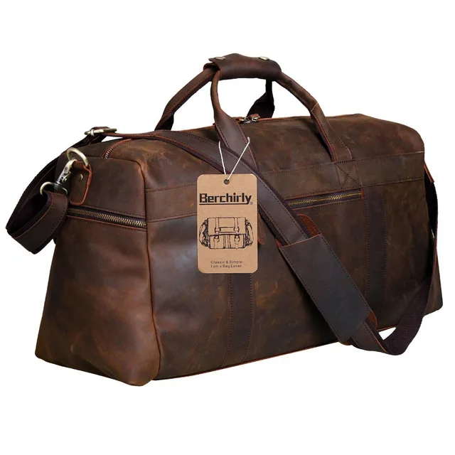 Berchirly Vintage Crazy Horse Genuine Leather Bag Men Duffle Berchirly Vintage Crazy Horse Genuine Leather Bag Men Duffle Luggage Travel Natural Cowhide Large