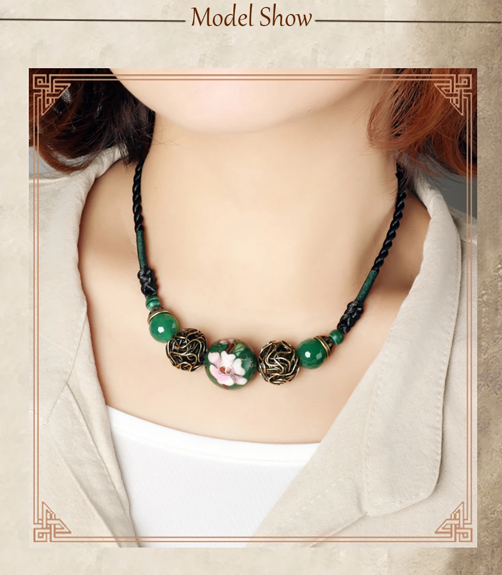 BOEYCJR ожерелье из натурального камня с эмалью, колье, короткая цепочка, ручная работа, винтажное ювелирное изделие, этническое ожерелье для женщин