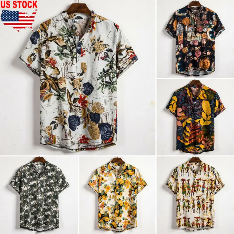 Men Linen Short Sleeve Shirt Summer Floral Loose Baggy Casual Holiday Shirts Tee Tops Men Linen Short Sleeve Shirt Summer Floral Loose Baggy Casual Holiday Shirts Tee Tops