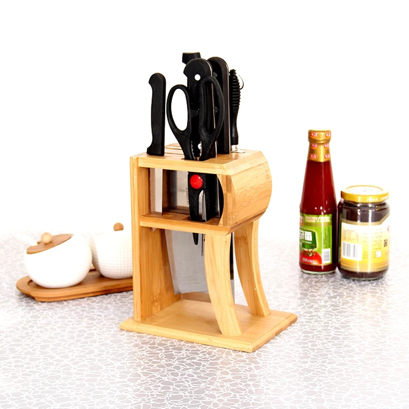 Creative R-shape Bamboo Kitchen Knife Holder Multi-purpose Scissor Cutting Tool Storage Racks Knife Block Wood Knife Stand