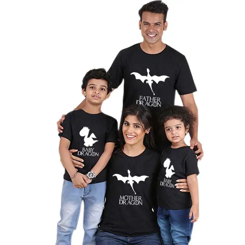 fashion t shirt family matching clothes dragon mother father baby girl boy print cotton kids mommy and me summer look child