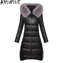 AYUNSUE натуральная овчина пальто для женщин зимняя куртка из натуральной кожи женские куртки Лисий меховой воротник с капюшоном плюс размер 22280