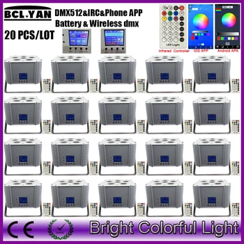 

20XLOT wholesale 6x18w 6in1 RGBWA UV battery Wireless DMX Led Par Lighting uplights with WIFI phone APP for event wedding decor