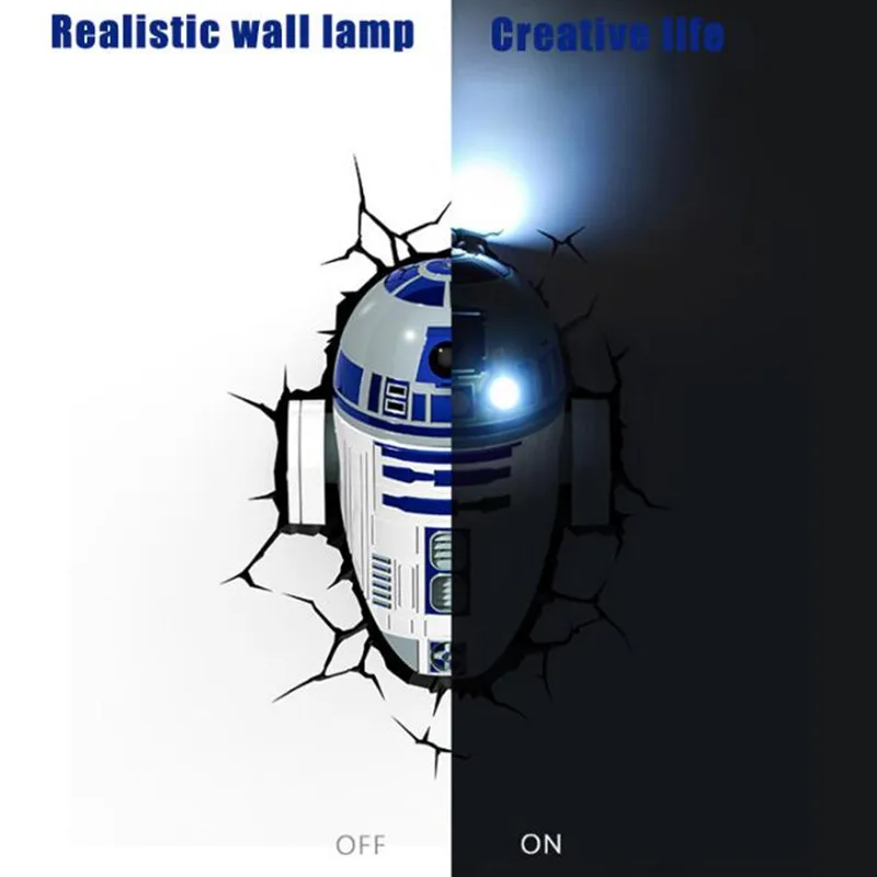 

Star Wars: The Force Awakens R2-D2 Darth Vader Anakin Skywalker 3D With LED Light Creative Wall Lamp Wall Sticker Decor S583