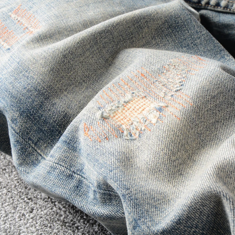 Italian Vintage Designer Men Jeans Embroidery Denim Hip Hop Pants Ripped Jeans Men Slim Fit Streetwear 5