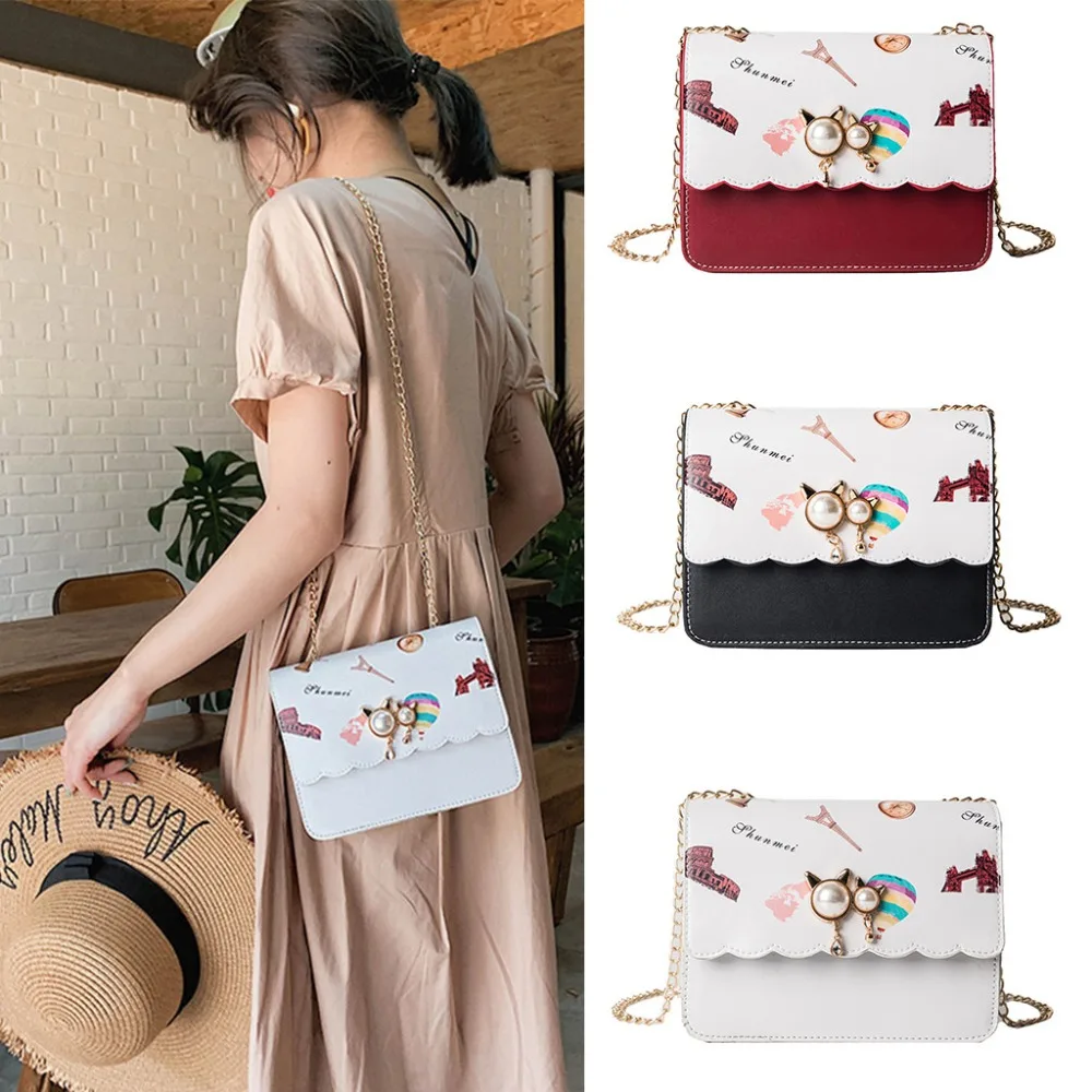 

Fashion Women Pearl Crossbody Bag Sequins Chain Leather Colorful Messenger Bag 0508
