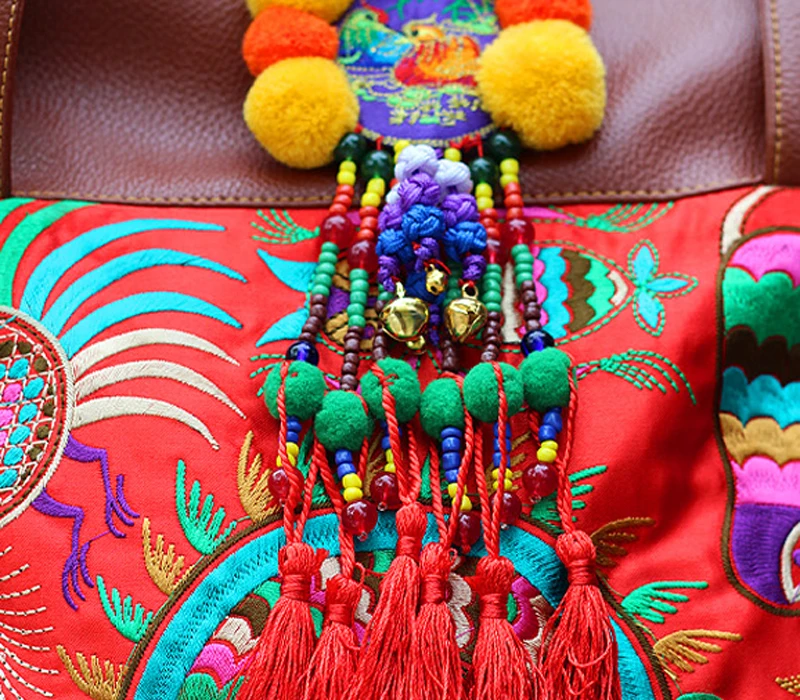 Naxi. Hani оригинальные тайские мягкие женские сумки на плечо из искусственной кожи, Этнические вышитые ручные дорожные сумки с кисточками
