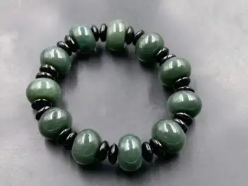 

Koraba Fine Jewelry 100% Natural Green Chalcedony Black Agate Beaded Bracelet Free Shipping