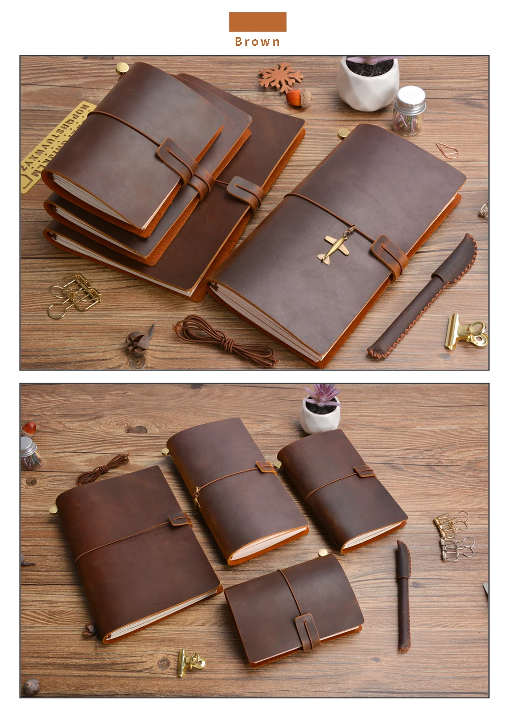 Hot Sale 100% Genuine Leather Notebook Handmade Vintage Cowhide Diary Journal Sketchbook Planner Buy 1 Get 11 Accessories Gift
