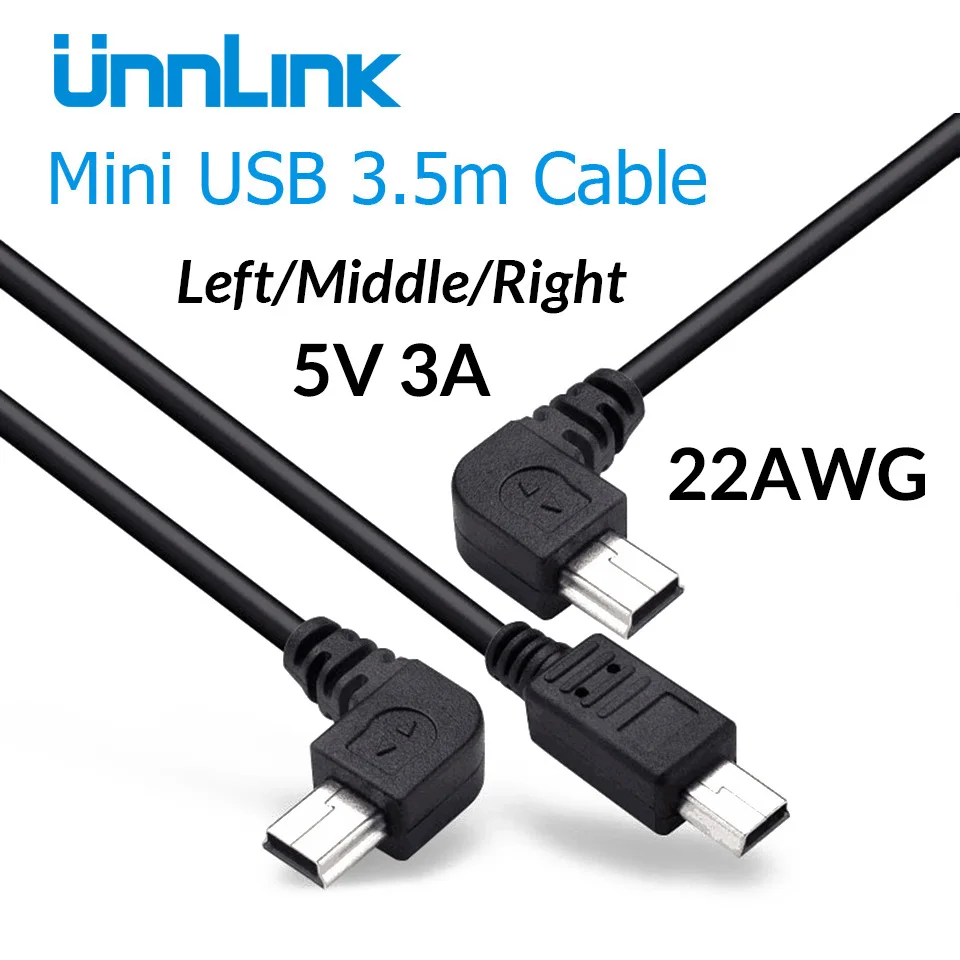 Unnlink Mini USB Cable 3.5meter DC 5V 3A Current 2*22AWG Copper Core Wire Power Supply Cable Cord For Car Dash Camera DVR GPS Unnlink Mini USB Cable 3.5meter DC 5V 3A Current 2*22AWG Copper Core Wire Power Supply Cable Cord For Car Dash Camera DVR GPS