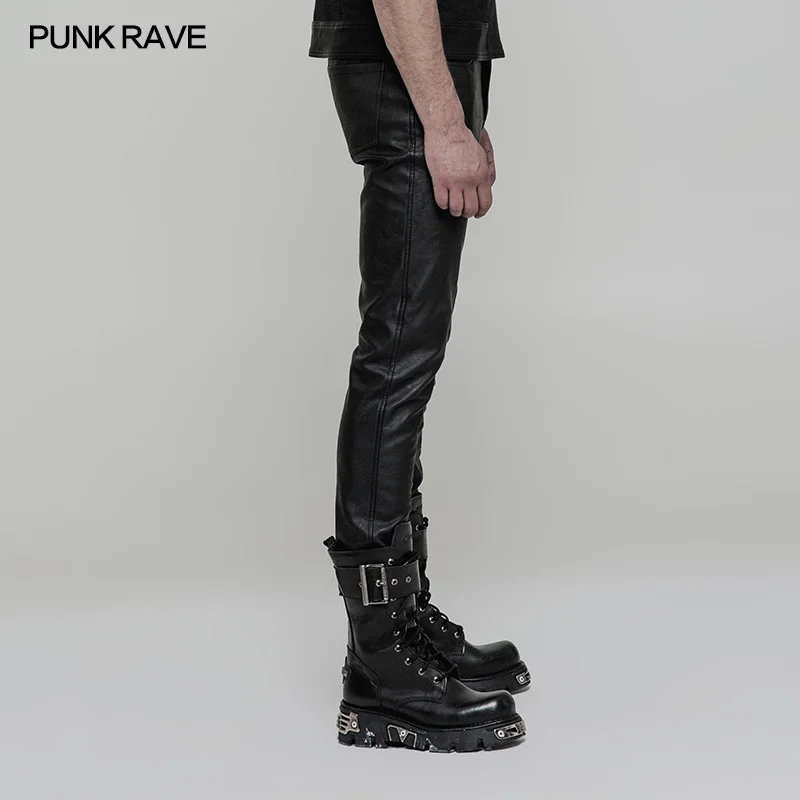 Рок молния украшения мужские черные брюки из искусственной кожи готические Модные узкие брюки из искусственной кожи Панк Rave OK-321PCM