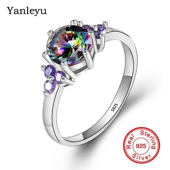 

Yanleyu 925 Sterling Silver Finger Rings for Women Engagement Anillos with Stones 8MM Multicolor AAA Zircon Party Jewelry PR328