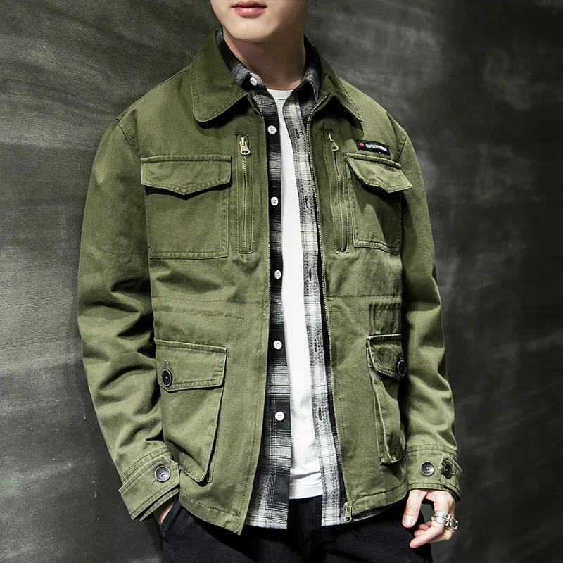 

2019 Hip Hop Spring And Autumn New Pure Color Leisure Jacket Pockets Mens Windbreaker Jackets Zipper Bomber Jacket Cotton Coat