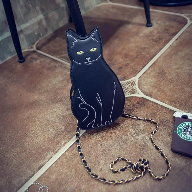 Черная кошка, новинка, сумка на цепочке через плечо, Женская Девушка,, уличная мода, животное, котенок, милый, крутой, уникальный, забавный, через плечо, кошелек, сумка - Цвет: black