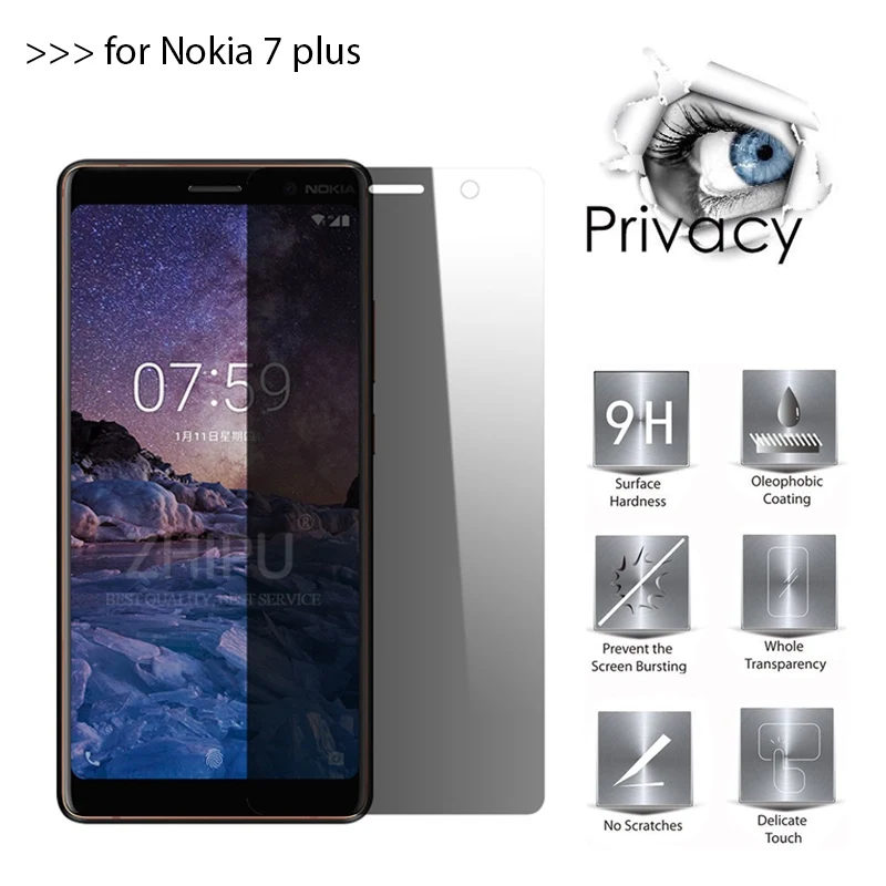 

For Nokia 7 plus 6.0" 2.5D Arc Edge Anti-Spy Privacy Tempered Glass For Nokia 7 plus Screen Protector Film Guard Cover Shield
