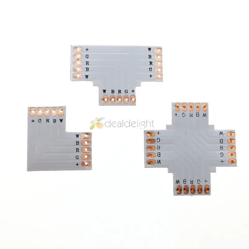 

10pcs/lot 5 Pin RGBW PCB Connector 10mm 12mm L T X Shape PCB Board Splitter Connector for RGBW RGBWW 5pin LED Strip
