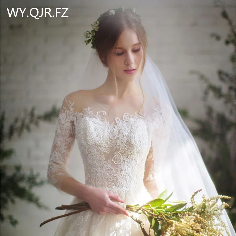 

LYG-D15#O-Neck Bride's wedding dress White Ball Gown lace up long wholesale cheap women clothing party prom marry dresses China
