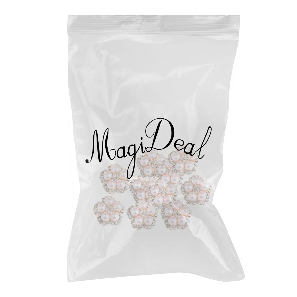 10pcs Decorative Flower Pearl Rhinestone Beads Flatback Button Embellishment