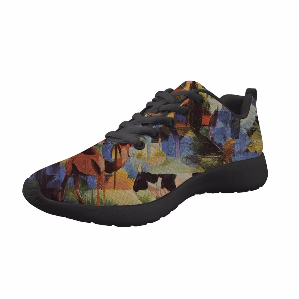 

New Arrival 2019 Spring Sneakers Women Nurse Shoes Female Fashion Flats Breathable Black BottomPainting Art Print August Macke