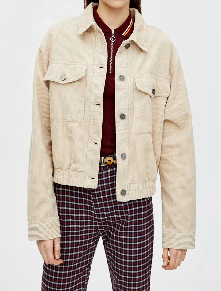 

women casual corduroy jacket and coat streetwear