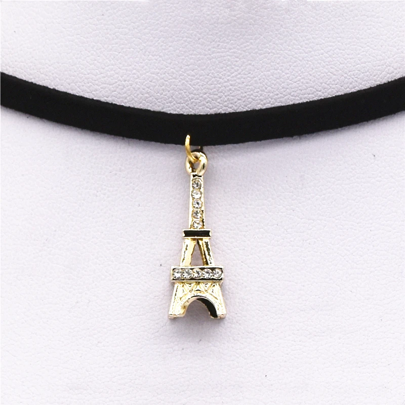 

2018 New Arrival Fashion Torques Collar Women Black Choker Necklace Velvet Eiffel Tower Pendant Necklace Women Jewelry