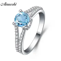 AINUOSHI Природный Голубой топаз кольцо Обручение обручальное кольцо 0.73ct круглой огранки драгоценных камней кольцо 925 пробы Серебряные