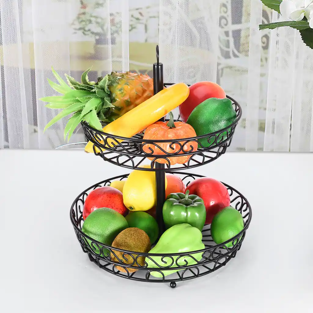 Tive Durable Iron 2 Tier Countertop Fruit Basket Stand Metal Wire