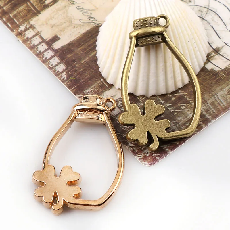 

Vintage Bottle Clover Antique Metal Hollow Frame Glue Blank Connector Charms Pendant DIY Jewelry Findings Accessories