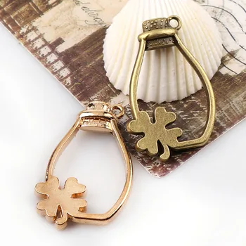 

Vintage Bottle Clover Antique Metal Hollow Frame Glue Blank Connector Charms Pendant DIY Jewelry Findings Accessories