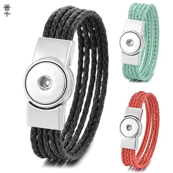 

10pcs/lot Ginger Snap 18mm Snap Button Charms Leather Bracelet Braided with Magnet Clasp 10 Colors GCNN-525*10