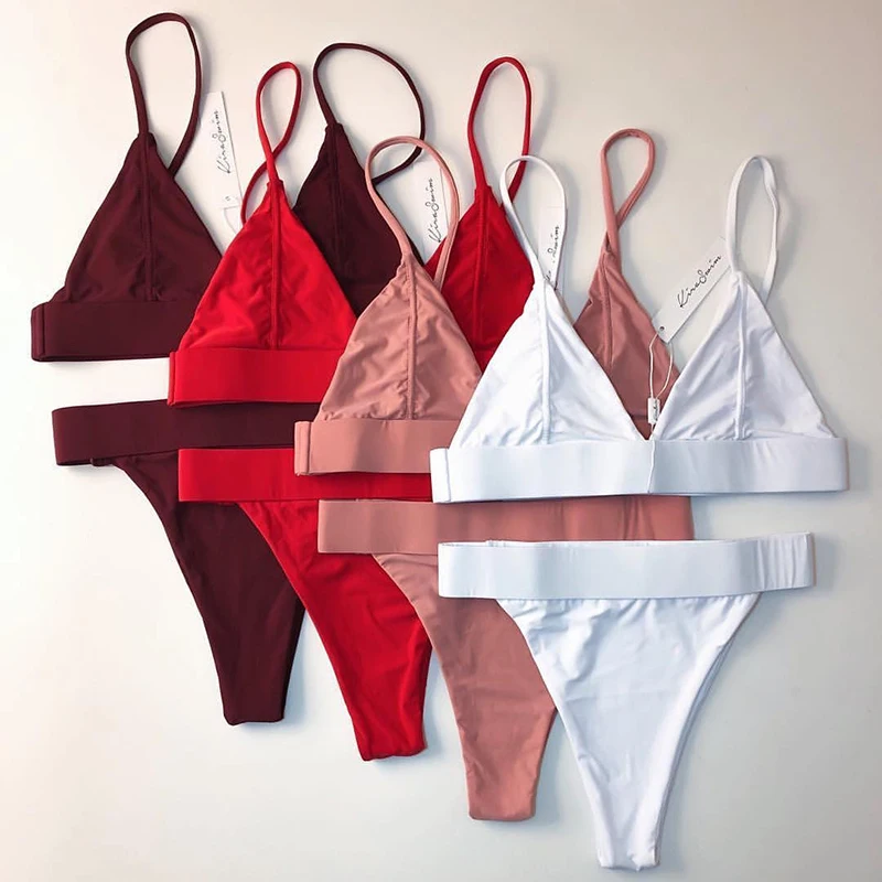 

Swimwear Women 2019 New Sexy Thong Bikini Set Women Solid Swim Wear Womens Swimsuit Beachwear Swim Suit 2 piecs Set DULASI