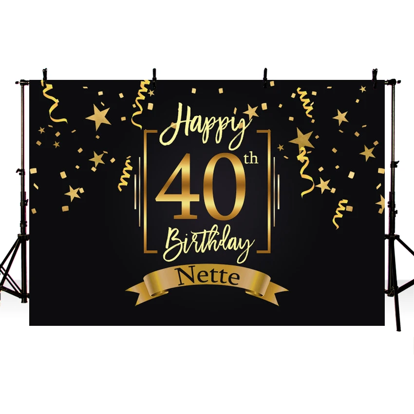 MEHOFOTO Happy 40th Birthday Party Backdrop Black Gold Little Stars Ribbons Photography Backgrounds Customized 7x5FT Vinyl | Электроника