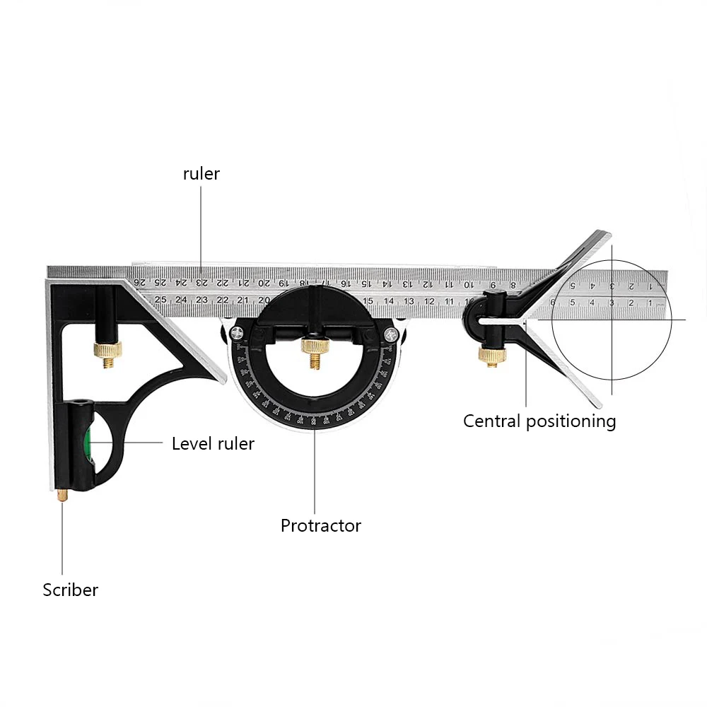 DIYWORK 3 в 1 угловая линейка 300 мм/1" Мульти комбинированный проверочный УГОЛЬНИК Измерительный набор Инструменты угловой искатель транспортир