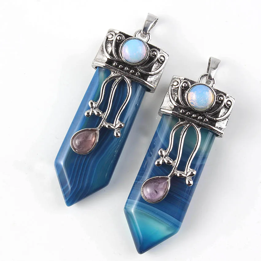 Natural Gnergy Gemstone~ Silver Plated Natural Purple Amethysts Crystal Rose Pink Quartz With Flower Sword Pendant Labradorite Jewelry 23 AA00201027110b