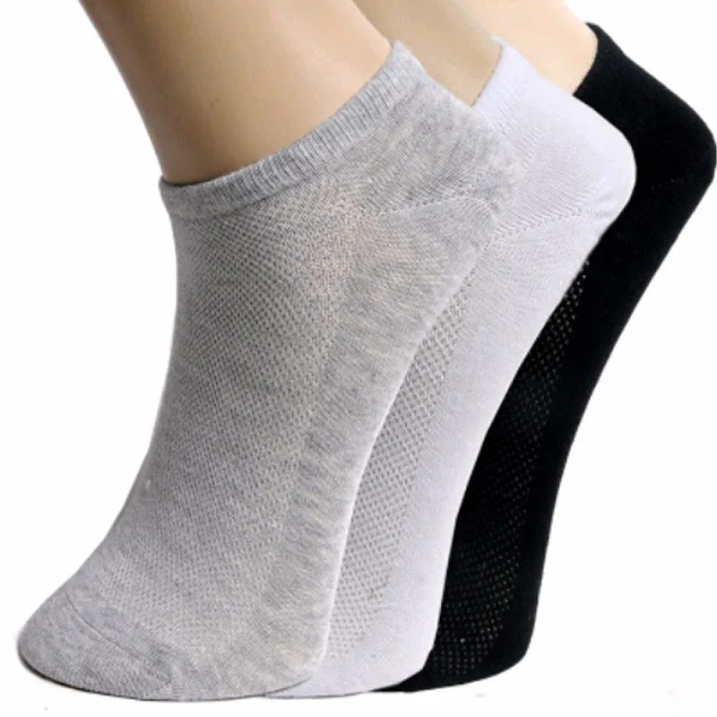 20 шт. = 10 пар, мужские, женские, хлопковые сетчатые короткие летние носки, Calcetines Mujer, белые, черные, серые носки, дышащие