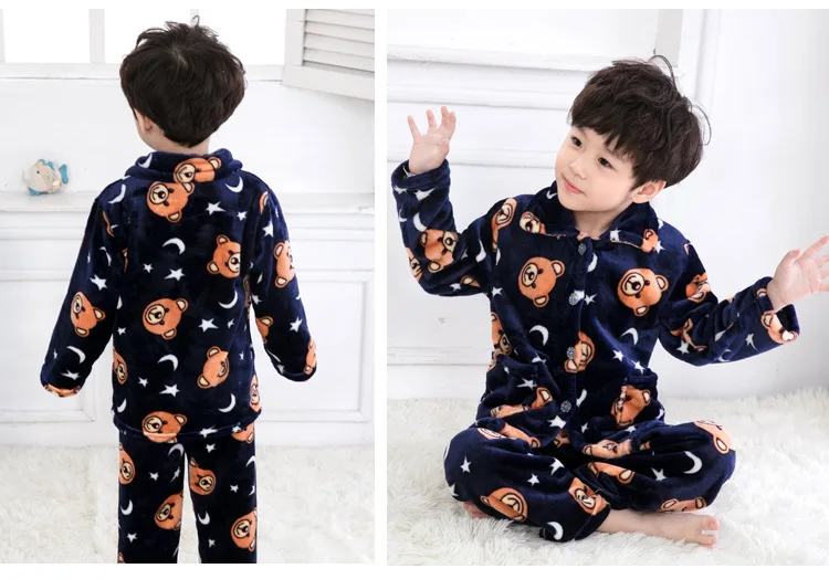 pajama sets baby boy Warmed for winter Pijamas Kids Flannel Pijama set Baby boy girl Cartoon printing Pajamas Children sleepwear Infant pajamas 2-12y Sleepwear & Robes classic