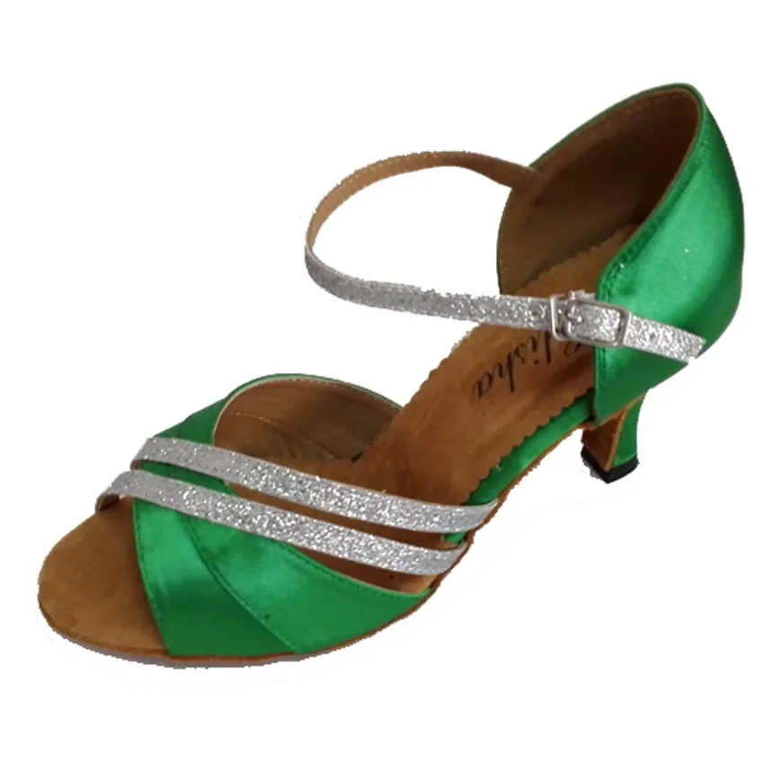 Women's Professional Latin Dancing Shoe Green Ballroom Customized Heel Open Toe flare Heel Party