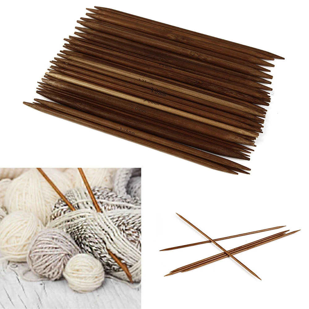 

55Pcs/Set 11 Sizes 5'' 13cm Carbonized Bamboo Crochet Knitting Needles Set Double Pointed Craft Knit Tools