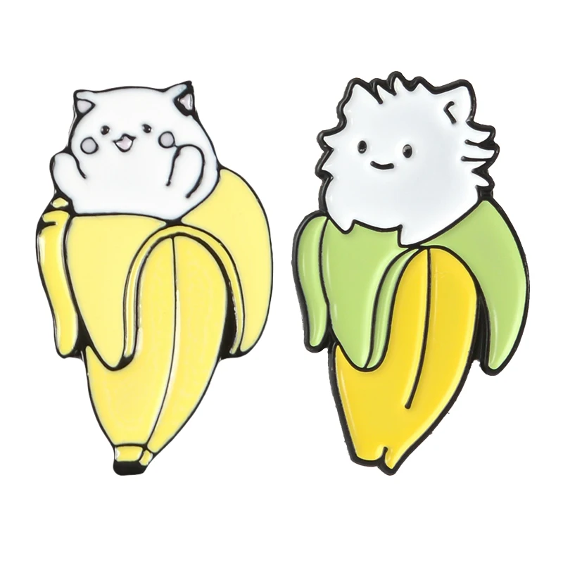 Meow ~ Kawaii банан кошка значки эмалевые Броши милые животные строительный подарок