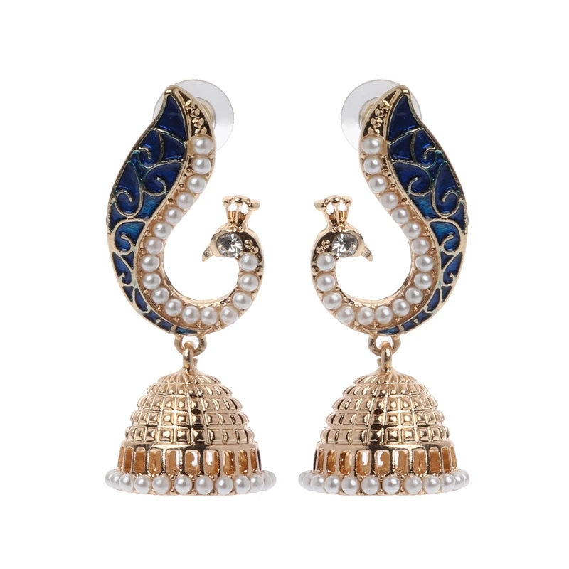 

Retro Indian Bollywood Kundan Peacock Jhumka Jhumki Drop Earrings Gypsy Jewelry