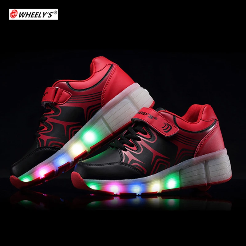 

Kids Glowing Fashion Brand Kids Shoes LED light up Children Shoes with Wheels for Girls Boys tenis sneakers rollers skate