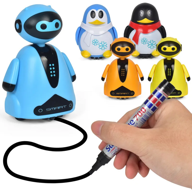 

Drawn Line Magic Pet Toy Robot Pen Inductive Penguin Cat Follow Black Track Map Auto Selfie Run Cute Electric Gift for children