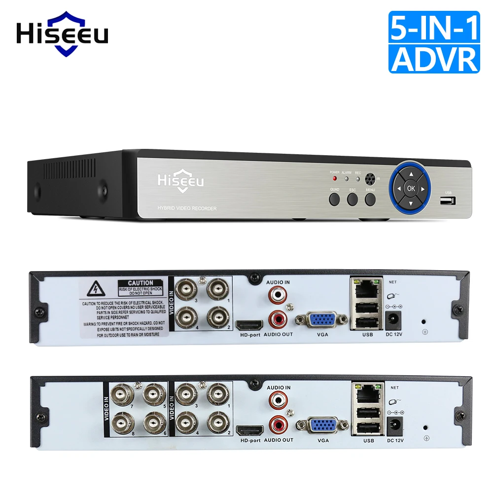 Цена Hiseeu 4CH 8CH 1080P 5 в 1 DVR видео рекордер для AHD камеры аналоговая камера IP камера P2P NVR cctv система DVR H.264 VGA HDMI