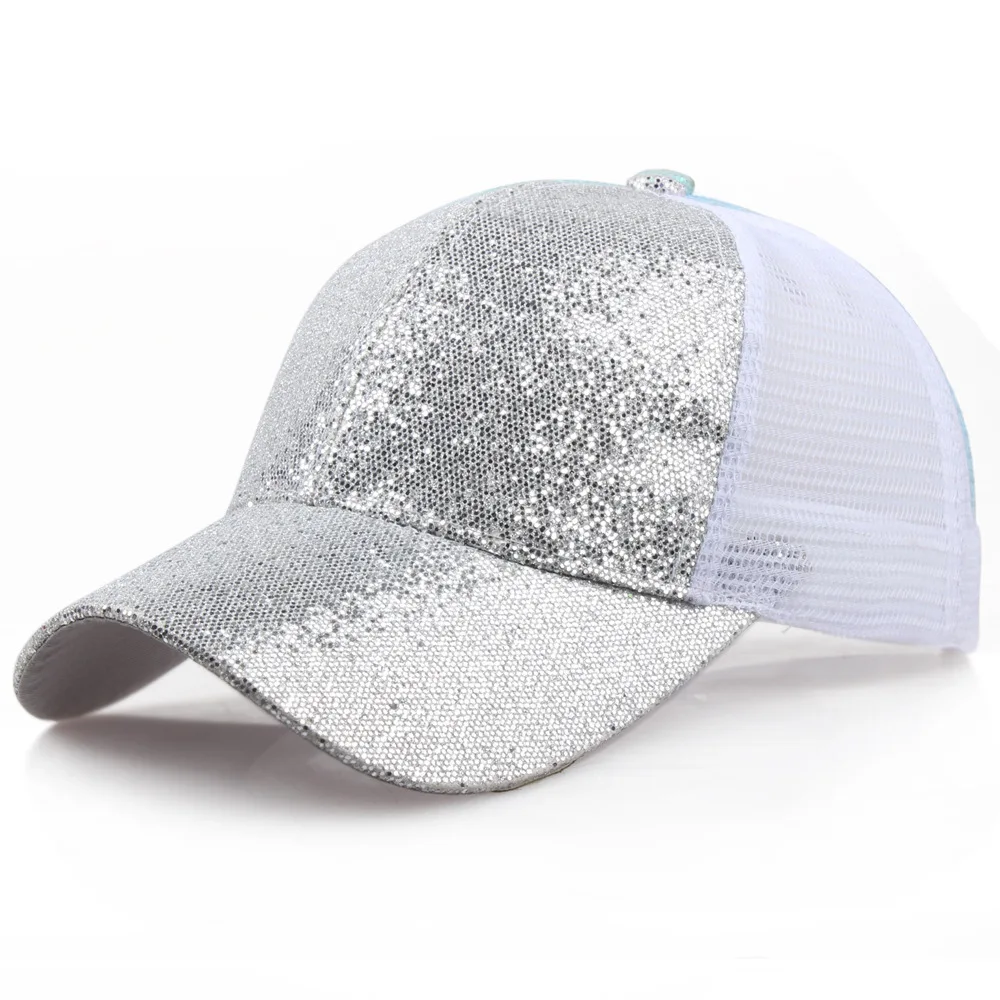 Women Baseball Hat Mesh Sequin Shiny Bun Female Backpack Hat for Women Adjustable Cap Streetwear Gorras Para Hombre Pink Hats