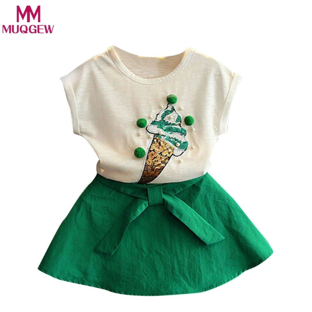 

2018 Summer Lovely Ice Cream Baby Girls Clothes Fashion Kids Party Dresses Girl Dress Clothing Set T-shirt+Skirts Girls Suit