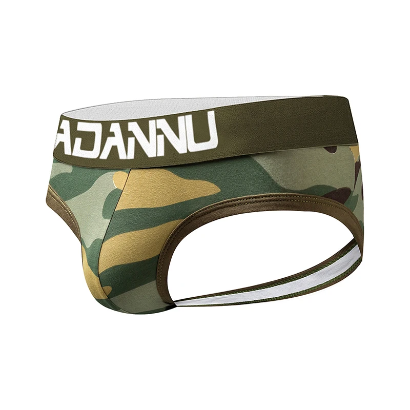 

ADANNU Sexy low waist men's camouflage thongs Tanga Exotic Solid Panties Cotton U convex pockets Sissy Jockstrap AD142