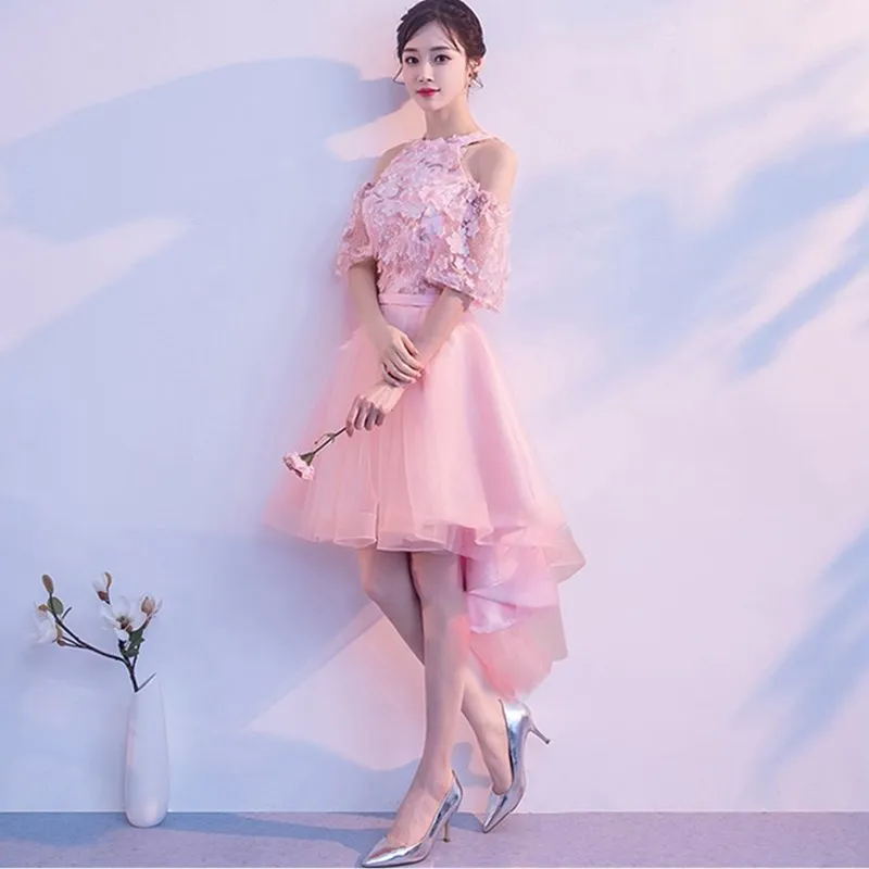 picture pink color Ruthshen Очаровательные платья на выпускной, высокие, низкие, вечерние платья, Арабский Дубай, с открытыми плечами, Vestidos Para Festa Curto, выпускные платья - Цвет: picture pink color