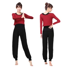 Женский дышащий с длинным рукавом комплекты для йоги фитнеса спортивный танец потеря веса квадратный танцевальный Набор шаровары костюмы для занятия йогой тренировки одежда