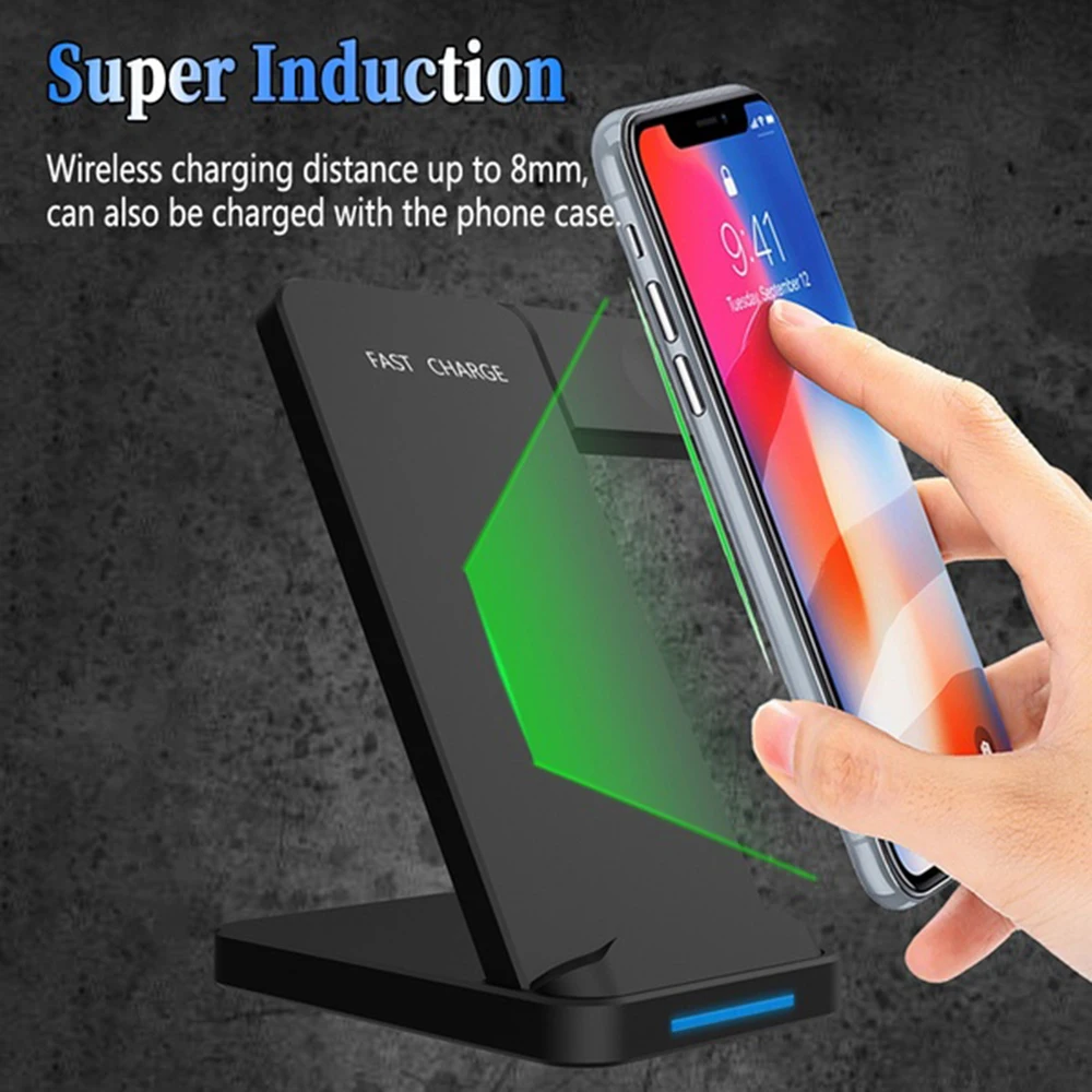 QI Wireless Charger Quick Charge 2.0 Fast Charging for iPhone X 8 Samsung S8 S9 2-Coils Stand Wireless Charging for xiaomi mi 9